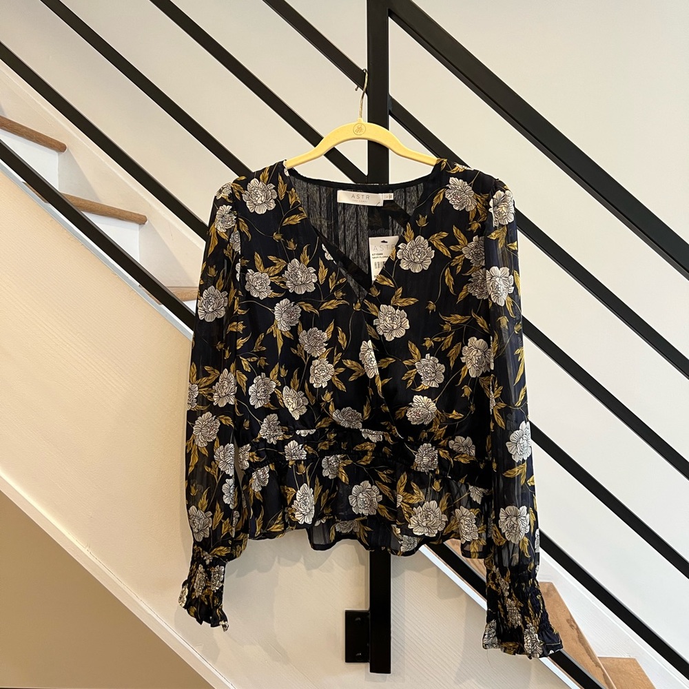 ASTR V-Neck Blouse with Front Closure